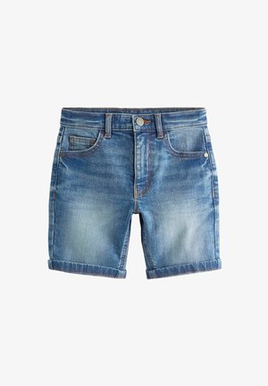 Denim shorts i en lys blå vask, med rullet kant, fem lommer og en klassisk knaplukning med metal detaljer.