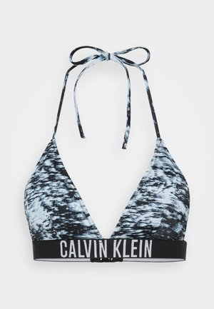 Must-haves mustaripüüsidega must ja sinine bikiini üleosa, millel on kolmnurkne kuju, tekstuuriga muster ja üksne must riba, millel on valge kiri "Calvin Klein".