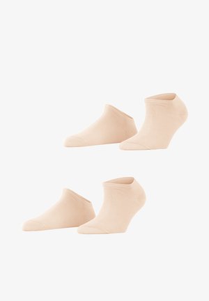 Beige Knöchelsocken mit glatter Textur, ohne Muster und einem niedrigen Schnitt, ideal für unauffälliges Tragen. Zwei Paare abgebildet.