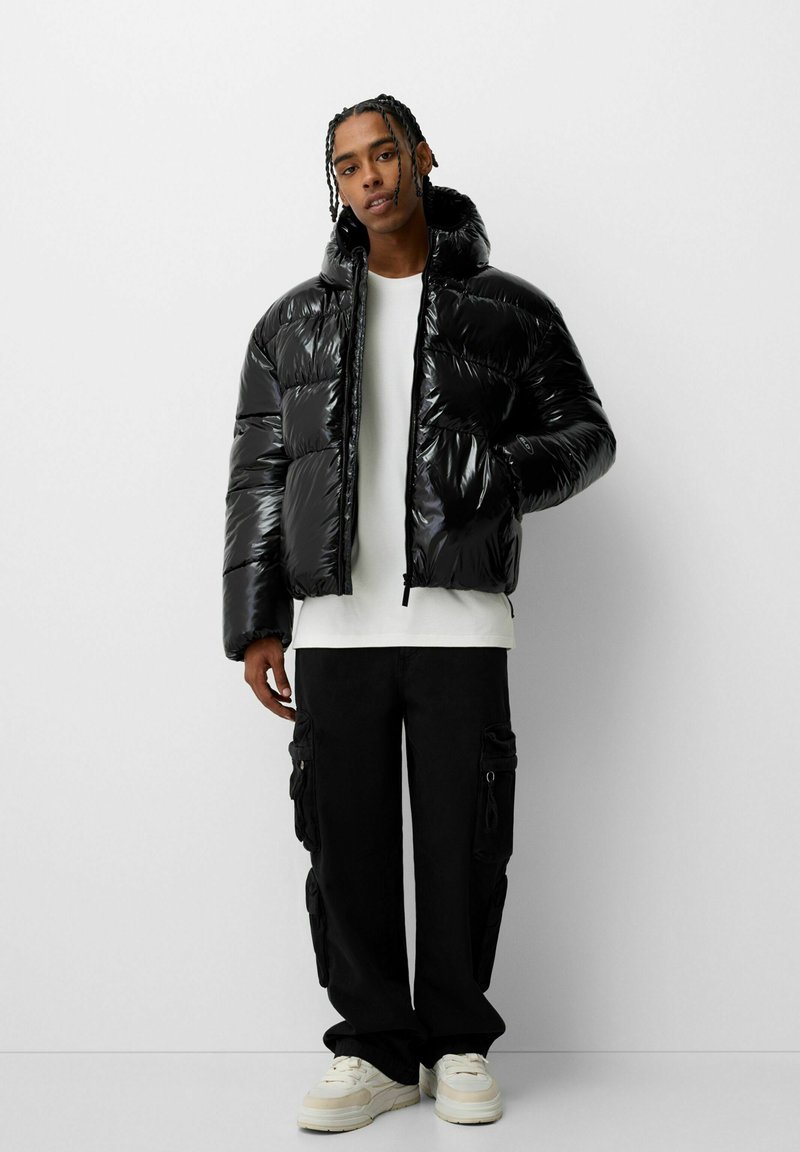 Bershka Winterjas zwart denim/blackdenim