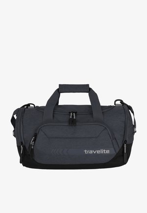 Sac de sport gris avec une finition texturée, deux poignées et une bandoulière réglable. Comprend une poche frontale et des fermetures éclair.