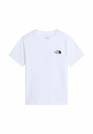 T-shirt bianca a maniche corte con logo nero The North Face sul petto sinistro e scollo rotondo.