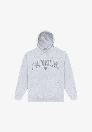 Sweat à capuche gris clair avec poche avant et texte "FLORIDA" en grandes lettres contour sur la poitrine, avec petit logo "FF" en dessous.