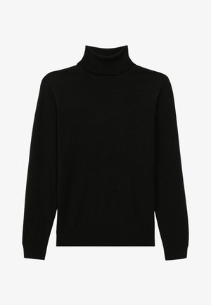 Maglione a collo alto di colore nero in un morbido materiale lavorato a maglia. Caratterizzato da maniche lunghe, una silhouette aderente e un collo alto a costine.
