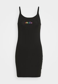 Czarna sukienka-bodycon na cienkich ramiączkach, z kolorowym logo "ellesse" z przodu. Wykonana z gładkiego, elastycznego materiału.