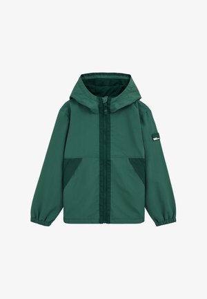 Zöld, könnyű kabát kapucnival, cipzáras záródással, elasztikus mandzsettákkal és hálós béléssel. Kontrasztos sötétzöld oldalpanelekkel rendelkezik.