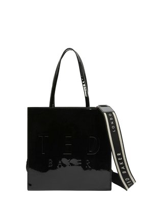 Borsa tote in pelle verniciata nera Ted Baker con due manici e tracolla brandizzata removibile.