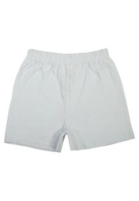 Shorts bleu clair en tissu lisse, avec une texture florale subtile et une ceinture élastique pour le confort.
