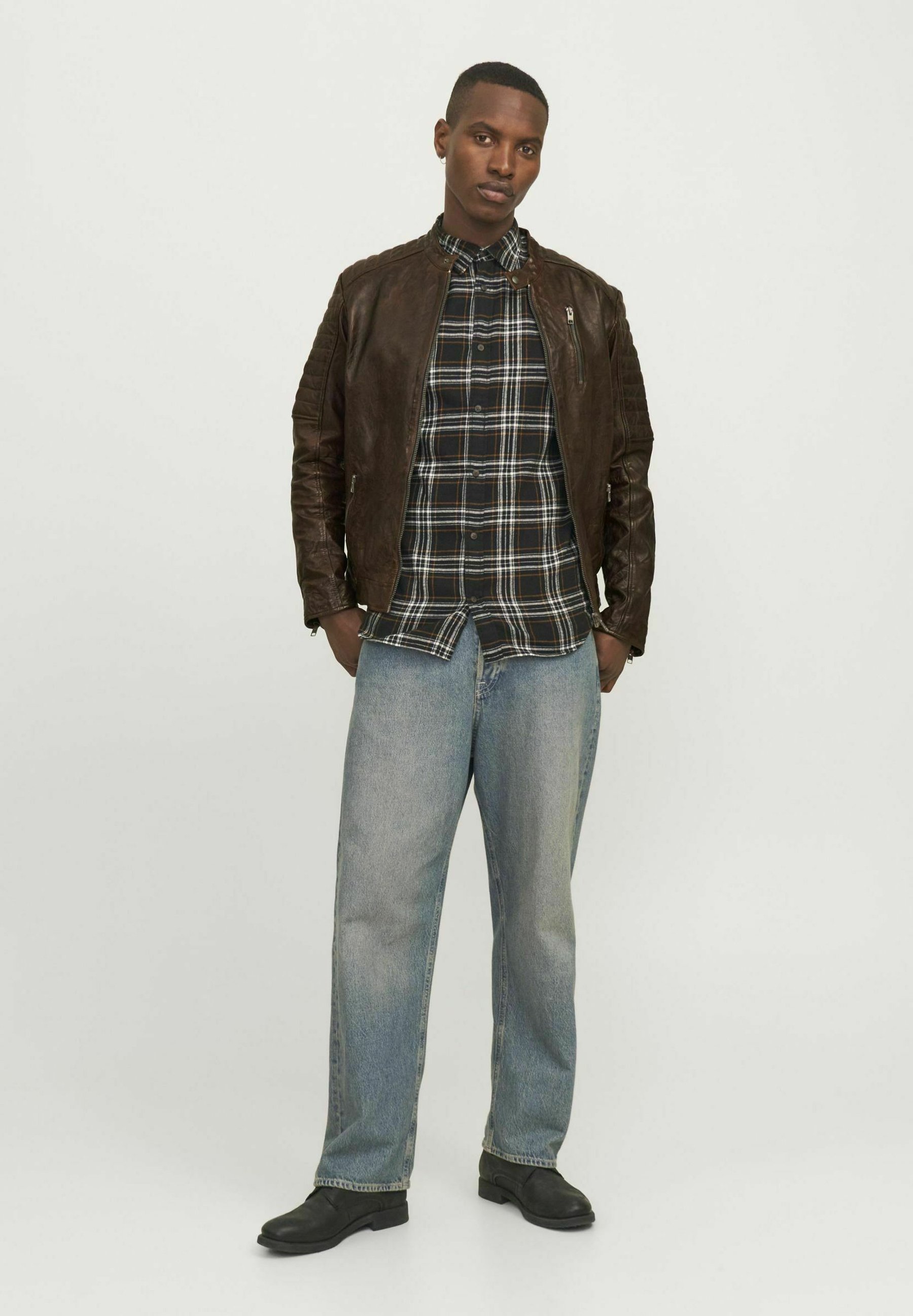 Jack & Jones Leather jacket - brown stone/light brown - Zalando