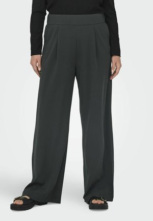 Persona vistiendo pantalones negros de pierna ancha con pliegues y sandalias negras de punta abierta, de pie contra un fondo claro.