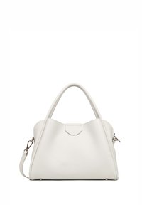 Borsa a mano in pelle bianca con silhouette curva, due manici e tracolla staccabile. Presenta accessori in argento e una superficie texturizzata.