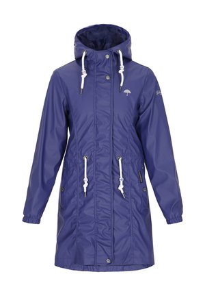 Lilla veekindel jakk kapuutsiga, nööride ja esi-nööbiga. Omab külje taskuid ja kerget läiget. Materjal on sile ja paindlik.