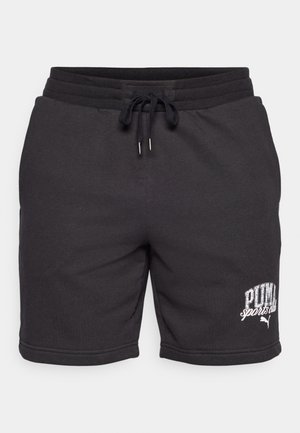 Juodos medvilnės šortai su raišteliu liemens, šoninėmis kišenėmis ir spausdintu "PUMA sporto klubo" logotipu. Minkšta tekstūra ir neformalios dizainas.
