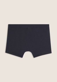 Boxer in cotone blu navy scuro con una forma aderente, una morbida texture e una cintura liscia, caratterizzati da un taglio a vita media e assenza di motivi visibili.