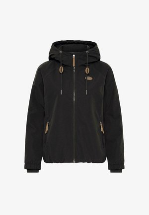 Must kapuutsiga jope ees tõmblukuga, kapuutsi nöörid pruunide kinnitustega, tõmblukuga küljetaskud ja elastsed mansetid.