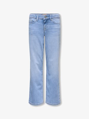 Lyst blå denim-jeans med rette ben, knapp og glidelåsåpning foran, beltehemper og design med fem lommer.