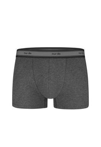 Szare bokserki wykonane z miękkiej tkaniny. Posiadają szeroką elastyczną gumę z czarnym nadrukiem "nur die". Klasyczny, przylegający fason.