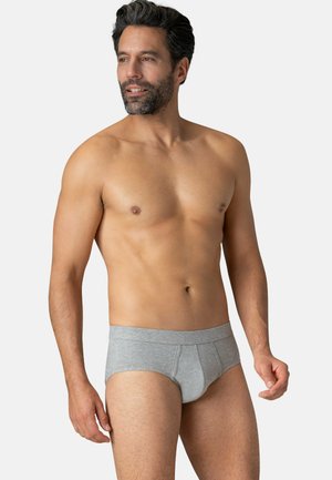 Caleçons en coton gris avec une large ceinture élastique et des coutures plates. Matériau léger, coupe ajustée et design minimaliste.