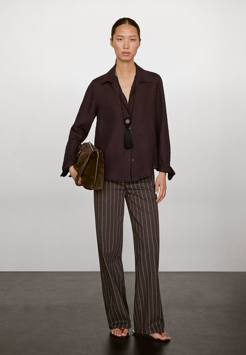Massimo Dutti OPEN COLLAR LONG SLEEVE - Košilová halenka  - mottled bordeaux