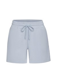Pantaloni corti in cotone azzurro chiaro con vita elasticizzata, cordoncino regolabile e dettaglio logo discreto di lato. Tessuto morbido e liscio.