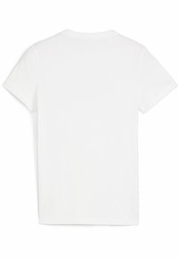 Camiseta de algodón blanca con mangas cortas y escote redondo. Textura suave, diseño liso, sin patrones ni acentos visibles.