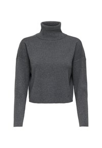 Maglione grigio a collo alto, dal design cropped, realizzato in un morbido tessuto strutturato. Caratterizzato da maniche lunghe e un alto collo con un dettagli di cucitura sottile.