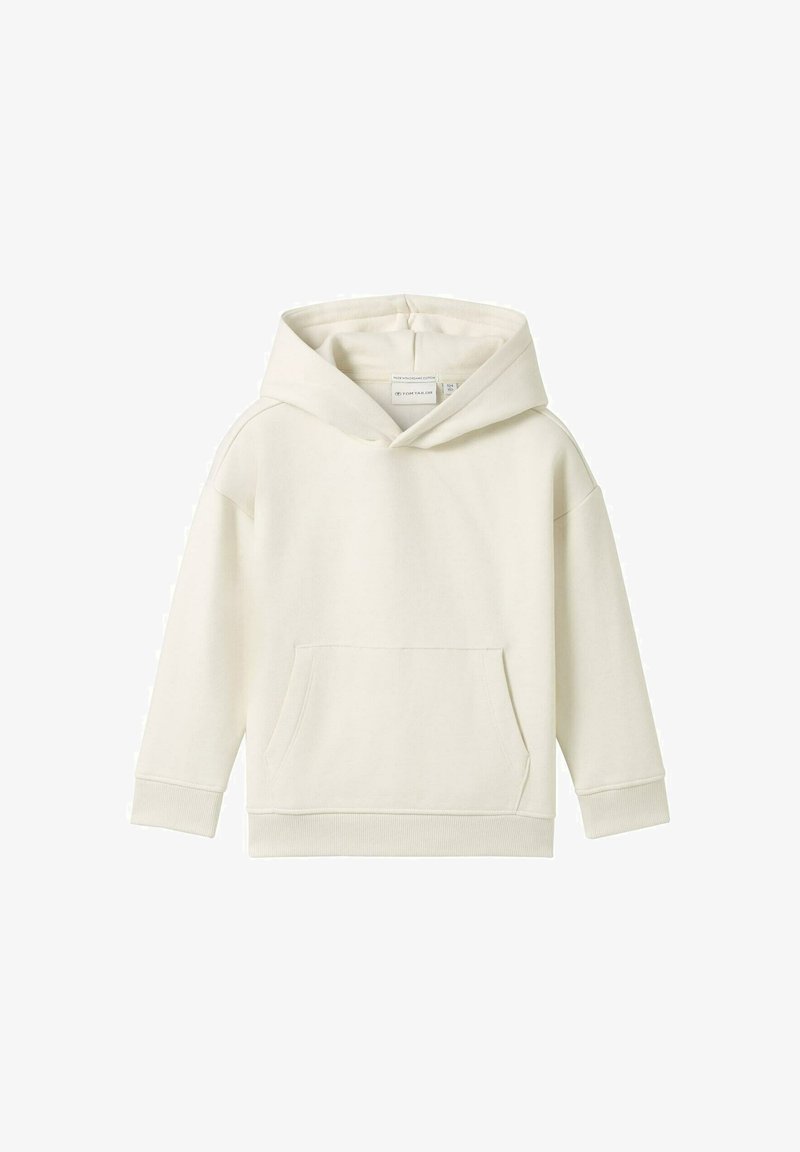 Felpa color crema con cappuccio regolabile, tasca a marsupio e polsini a coste. Realizzata in un tessuto morbido con una texture liscia e una vestibilità comoda.