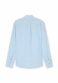 Camicetta a maniche lunghe a strisce blu chiaro e bianche. Caratterizzata da un colletto classico, polsini con bottoni e una piega sul retro per un maggiore comfort.
