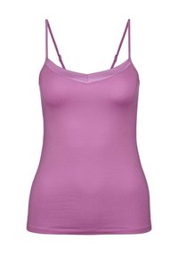 Camisola fucsia attillata con spalline sottili regolabili e scollatura a V.