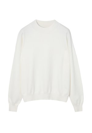 Pull blanc surdimensionné avec un col rond côtelé et des manches longues légèrement bouffantes. Tissu à la texture douce avec une coupe décontractée.
