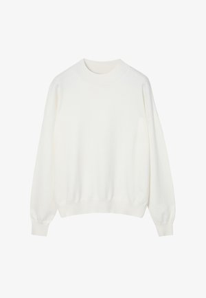 Bel bel natiskan, bel pulover z rebrastim okroglim izrezom in dolgimi, rahlo napihnjenimi rokavi. Mehak teksturen material z ležerno prileganjem.