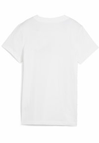 Camiseta de algodón blanca con mangas cortas, cuello redondo y la parte trasera lisa. Sin patrones ni detalles adicionales visibles.