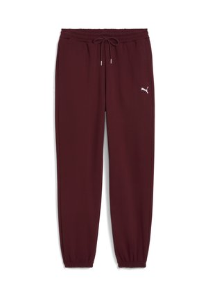 Bordeaux farvede sweatpants lavet af blødt stof, med elastisk talje med snor, sidelommer og et lille hvidt logo.