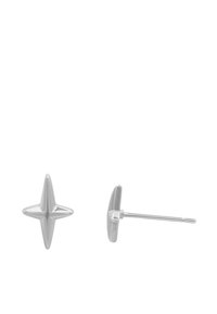 Orecchini a stud a forma di stella argentata con finitura lucida. Presentano un design tridimensionale con punte appuntite e un perno standard per una vestibilità sicura.