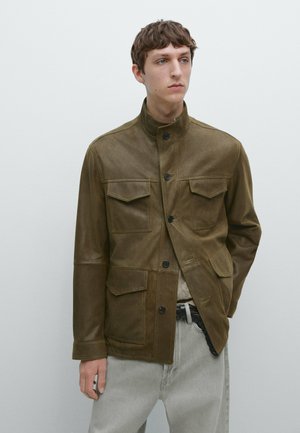DISTRESSED-EFFECT  - Leather jacket - khaki