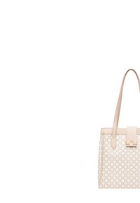 Borsa tote beige con un motivo sottile, forma strutturata, doppio manico e chiusura a clic con logo impresso.