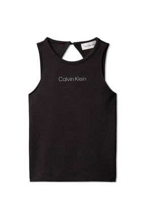 Czarny bezrękawnik Calvin Klein z okrągłym dekoltem i małym zapinaniem na plecach na zatrzask.