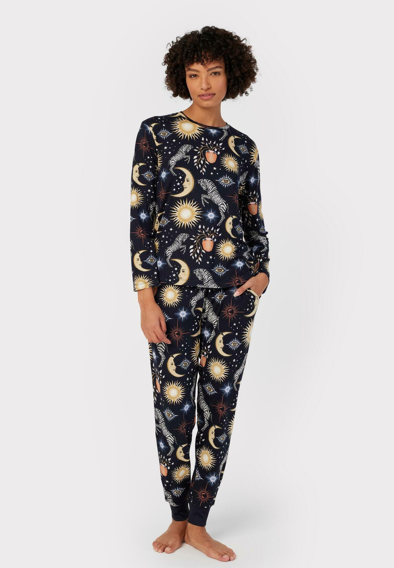 CALIDA Midnight Mushrooms – Pigiama Lungo Donna In Blu Lapislazzuli Con Stampa Funghi