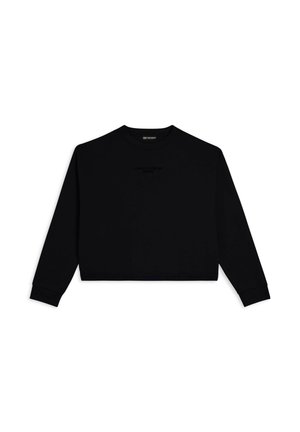 Felpa nera corta con maniche lunghe, scollatura rotonda e stampa opaca con la scritta "OGGI È IL TUO GIORNO" sul davanti.