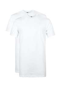 Witte katoenen t-shirts met korte mouwen en ronde hals, met een eenvoudig ontwerp en een gladde textuur, gepresenteerd in een pak van twee.