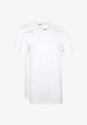 Witte katoenen t-shirts met korte mouwen en ronde hals, met een eenvoudig ontwerp en een gladde textuur, gepresenteerd in een pak van twee.