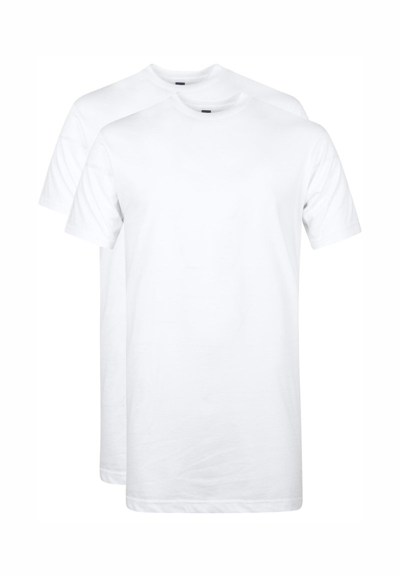 Witte katoenen t-shirts met korte mouwen en ronde hals, met een eenvoudig ontwerp en een gladde textuur, gepresenteerd in een pak van twee.