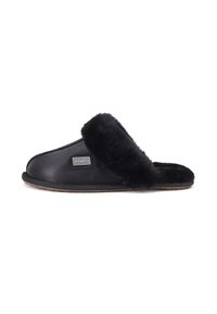 Pantofole donna in vitello nero con morsetto oro