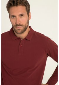 Bordeaux lange mouwen polo shirt van katoen, met een klassieke kraag, een knoopsluiting met drie knopen en gestikte details.