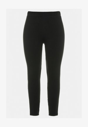 Černé legíny vyrobené z elastického materiálu, s pružným pasem, slim fit střihem a hladkou texturou. Žádné výrazné vzory nebo akcenty.