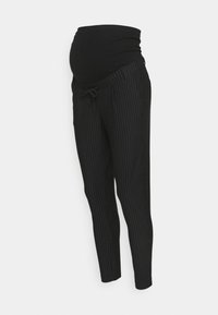 Svart, stripete gravidbukser med en stretchy over-bump midje. Har snor og tapered ben for komfort og passform.