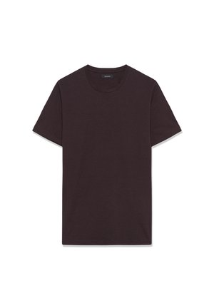 Tmavohnedé bavlnené tričko s krátkymi rukávmi, okrúhlym výstrihom a hladkou textúrou. Jednoduchý dizajn, žiadne viditeľné vzory ani akcenty.