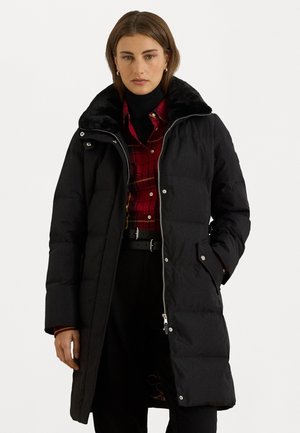 FAUX-FUR-TRIM FUNNELNECK DOWN COAT - Piumino lungo - black