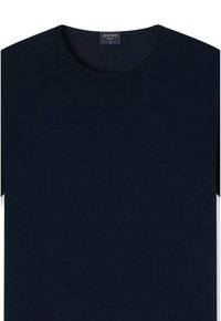 Marineblaues Casual-T-Shirt mit rundem Ausschnitt, kurzen Ärmeln und OLYMP Markenlabel am Kragen, Größe Medium.