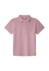 Kortärmad polo t-shirt i ljusrosa tyg; har en klassisk krage, femknapps placket och subtil logomärkning.